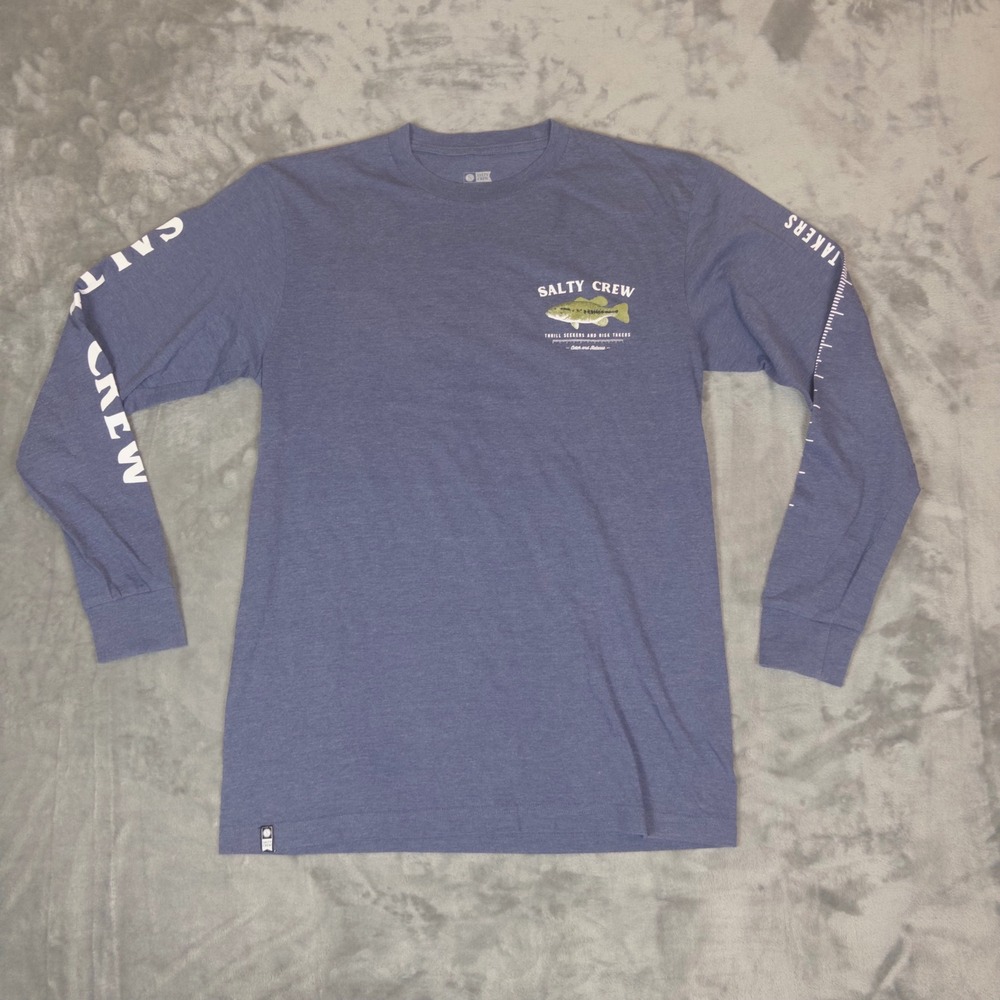 Salty Crew Long Sleeve Shirt Mens Medium Blue Bass Fish Graphic Fishing Tee